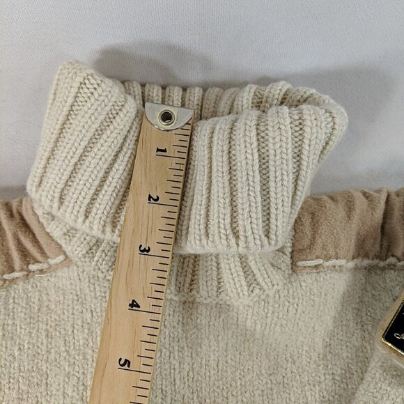 Paul & Shark Yachting 100% Wool Cream Beige Knit Sweater Patches XL Turtleneck - Picture 9 of 16
